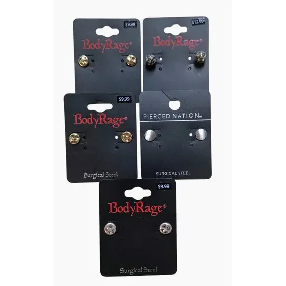 LOT of 5 pairs Earrings Post Stud Surgical Steel 20G NEW - Picture 1 of 4